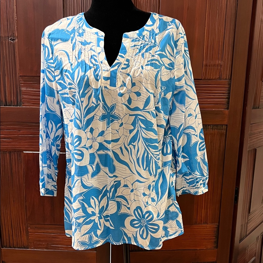 Talbots Vibrant Island Hawaiian theme pullover, 100% cotton, Large